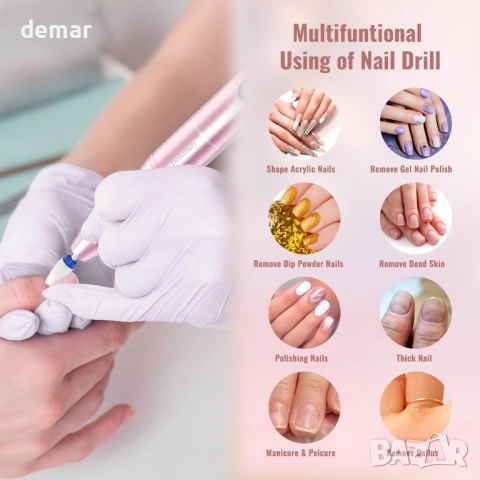 Безжична електрическа пила за нокти с UV LED лампа, 35000 об/мин, снимка 9 - Продукти за маникюр - 53021474