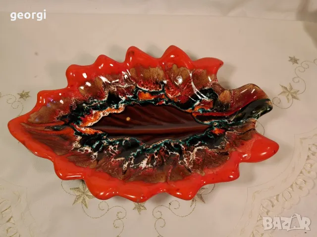 френско керамично плато листо Vallauris  6/5, снимка 2 - Декорация за дома - 49318267