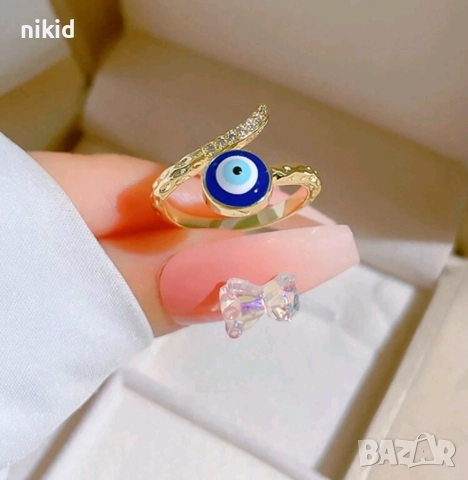 Окото на Назар златист пръстен регулируем, снимка 2 - Пръстени - 51692835