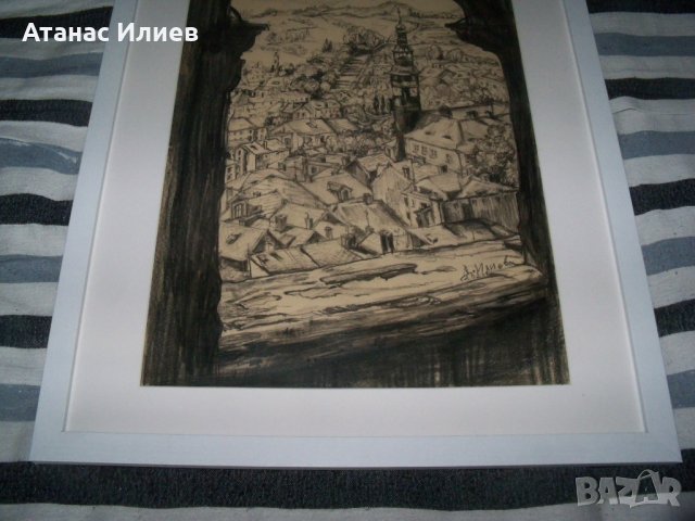 "Изглед през прозореца", пейзаж, графика на худ. Десислава Илиева, снимка 3 - Картини - 41863254