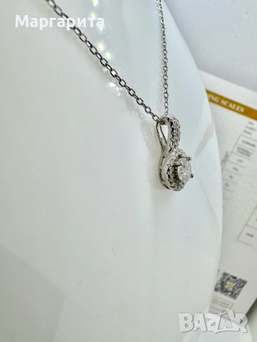 Сребърно колие с мойсанит (диамант) 0.5 карата, снимка 4 - Колиета, медальони, синджири - 53205738