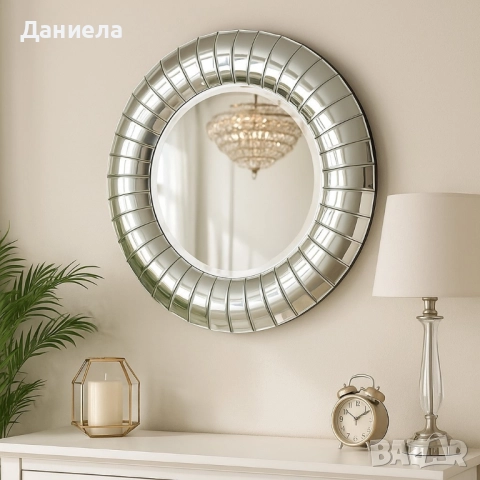 Кръгло декоративно огледало с фасетирана рамка, снимка 5 - Други стоки за дома - 51733946