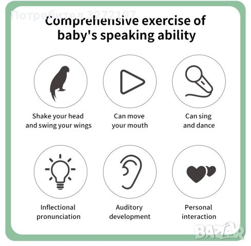 Цветен разговорлив папагал Интерактивна записваща и музикална играчка, която маха с криле и учи деца, снимка 6 - Музикални играчки - 41403123