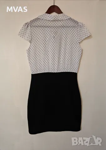 Черно бяла рокля с панделка S размер, снимка 2 - Рокли - 49941648