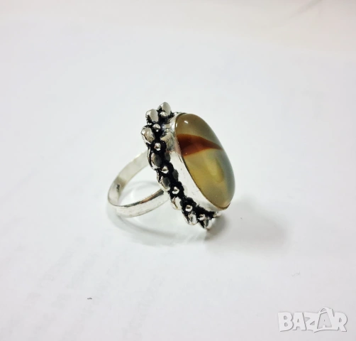 Сребърен пръстен с естествен монтански ахат, Размер 56, снимка 8 - Пръстени - 18438842