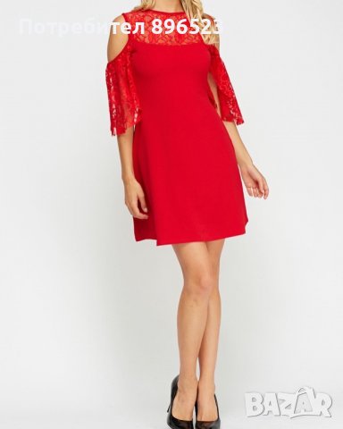 НОВО!Дамска дантелена червена рокля L размер, снимка 3 - Рокли - 38742461