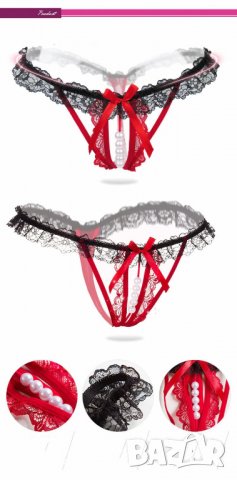 Секси прашки с вагинални топчета в червено и черно - Код: P1369, снимка 3 - Бельо - 33305201