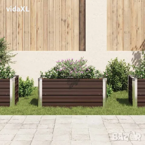 vidaXL Градинска висока леха кафява 100x40x45 см поцинкована стомана, снимка 3 - Саксии и кашпи - 56147577
