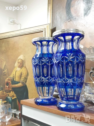 Комплект Прекрасни кристални вази със сребърни гривни''Бохемия кристал-1900 год.сребро 800, снимка 13 - Вази - 52565851