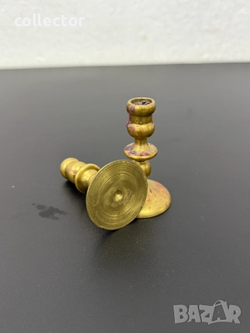 Чифт бронзови миниатюрни свещници. №7695, снимка 4 - Колекции - 52687102