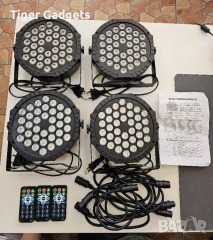 VYmaksran A36 4 броя LED PAR прожектори – 36W RGB, DMX512, 3 дистанционни, 7 режима, снимка 2 - Прожектори - 56099311