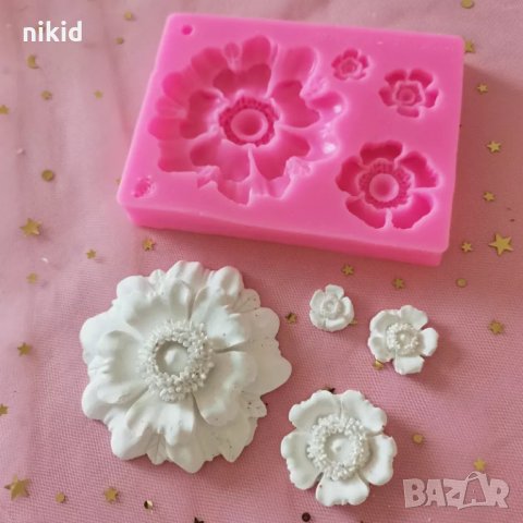4 красиви цветя малко голямо цвете силиконов молд форма фондан шоколад гипс декор