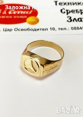 Златен мъжки пръстен 14К.Тегло 3.42 гр.Размер 62.Цена 308 €., снимка 2 - Пръстени - 53337563