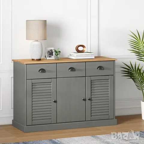 vidaXL Бюфет с чекмеджета VIGO, 113x40x75 см, сив, бор масив, снимка 2 - Бюфети - 56147331