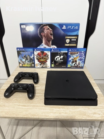 Playstation 4 1TB Пълен комплект + 4 игри