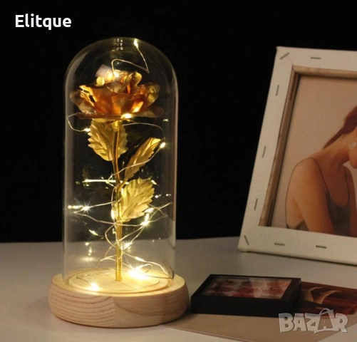 Вечна роза в стъкленица с LED светлина , снимка 3 - Изкуствени цветя - 52904072