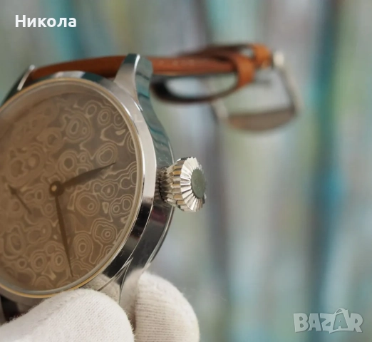 Мехеничен часовник с дамасков циферблат, ръчно навиване, снимка 4 - Мъжки - 52348598