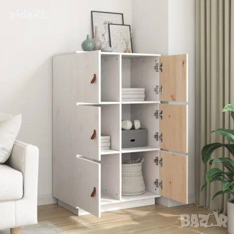 vidaXL Висок шкаф, бял, 67x40x108,5 см, борово дърво масив, снимка 4 - Бюфети - 56147919