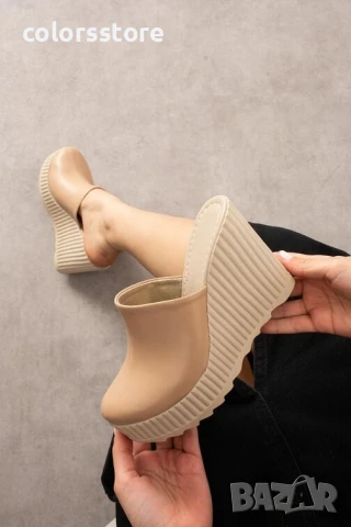 Чехли на платформа - бежова кожа - CN10

, снимка 2 - Чехли - 50826685