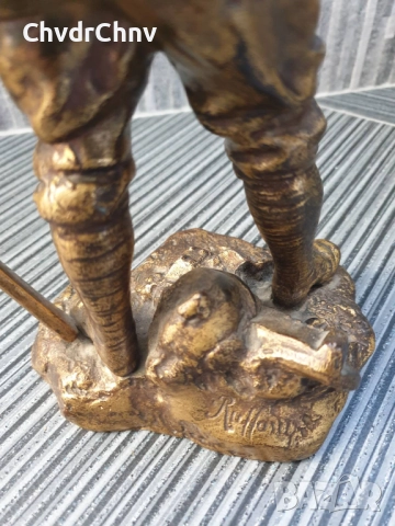 28см-2кг Ruffony статуетка/стара френска бронзова скулптура/фигура на войник с нож и пушка, снимка 11 - Антикварни и старинни предмети - 52967720