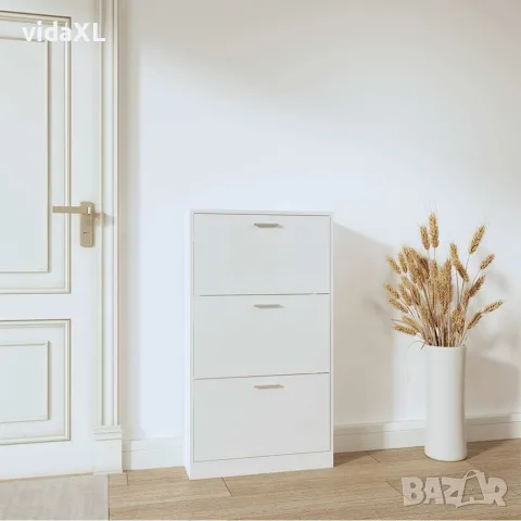 vidaXL Шкаф за обувки, бял гланц, 59x17x108 см, инженерно дърво, снимка 3 - Шкафове - 56147104