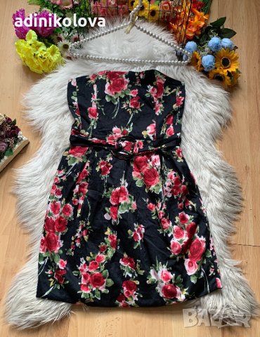 Памучна рокля с рози, снимка 1