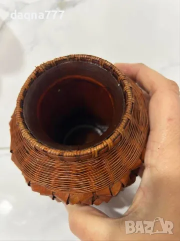 Ръчно изработена ваза от остъргани ленти от ценно дърво от Африка, снимка 3 - Антикварни и старинни предмети - 49605756