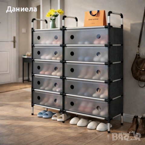 Многоетажен шкаф за обувки с прозоречни врати и голям капацитет