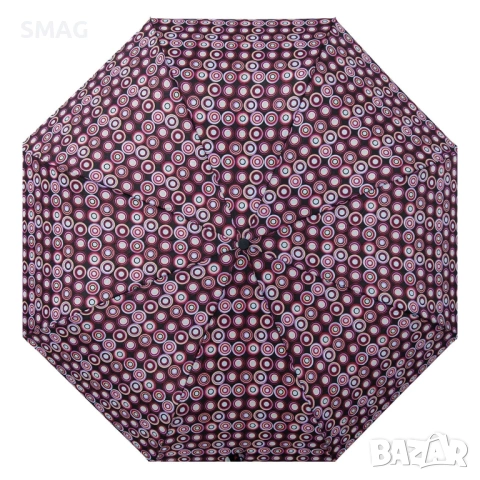 Сгъваем чадър за дъжд черен с лилави кръгове 23 см_1253617