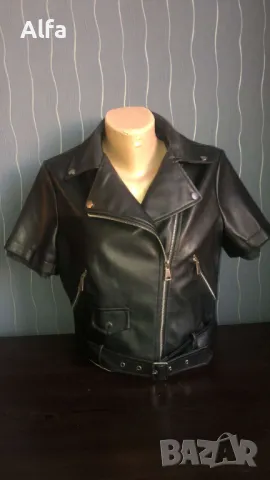 уникално кожено яке с къс ръкав, снимка 3 - Якета - 47841657