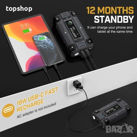 Нов Стартер за кола, 6000A пик 26800mAh бензин или 10L дизело, 12V автоматично зарядно..., снимка 3 - Аксесоари и консумативи - 51637864