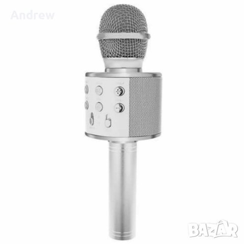 Караоке микрофон със сребрист високоговорител, снимка 3 - Микрофони - 42114585