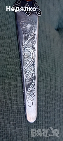 Стар сребърен нож за писма с рубин, снимка 4 - Антикварни и старинни предмети - 51780123