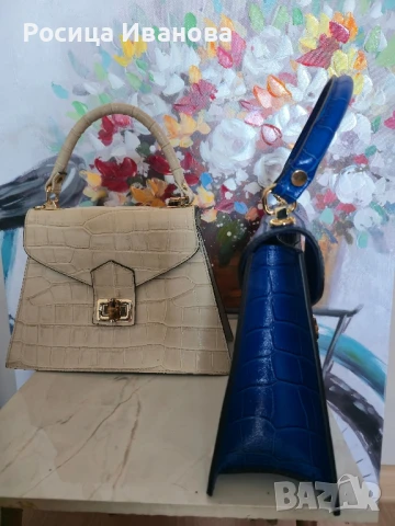 VERA "Azulena" - Луксозна Италианска Чанта от Естествена Кожа, кралско син цвят

, снимка 4 - Чанти - 50933281