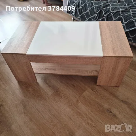 холна маса Двуцветен, съчетаващ дървесен декор дъб сонома и контрастен бял плот по средата., снимка 2 - Маси - 55885955