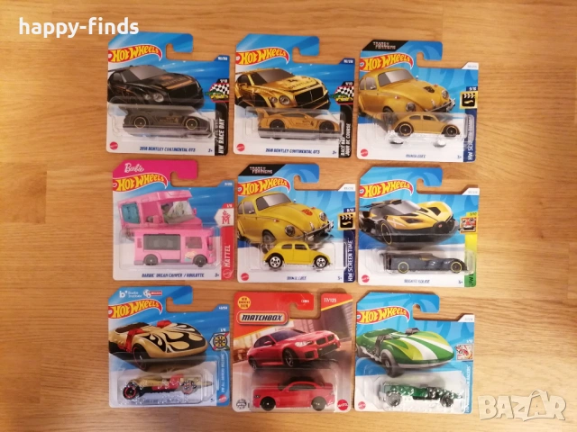 Bumblebee, Bugatti Bolide, Braille Racer Twin Mill, 2018 Bentley Continental GT3, 2023 BMW, Barbie