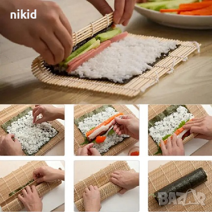 Бамбукова подложка рогозка за направа навиване на суши , снимка 1 - Фигурки - 44784326