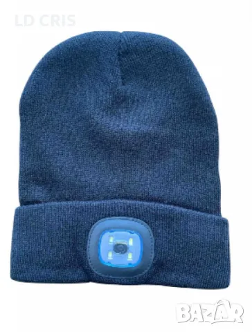 Плетена шапка със светещ челник по средата от LED светлини, снимка 4 - Шапки - 48609879
