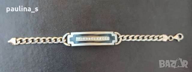 Масивна сребърна гривна с циркони и черен емайл / проба 925, снимка 2 - Гривни - 34779090