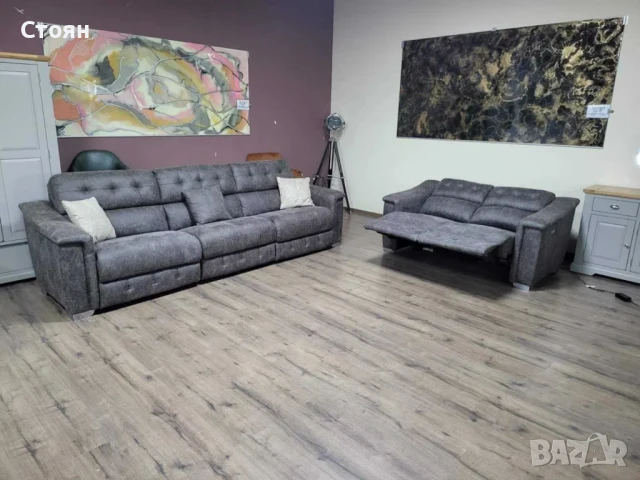 Кафяв комплект дивани от плат четворка и двойка La-z-boy, снимка 9 - Дивани и мека мебел - 50841434