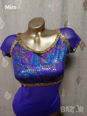 S/M Еластично лилаво боди с дълъг ръкав и боди с къс ръкав за спортни танци , снимка 4 - Корсети, бюстиета, топове - 42870996