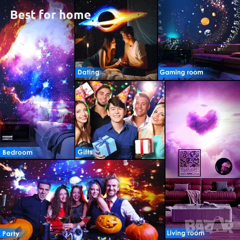 Galaxy проектор за спалня, професионална версия, HD 12 в 1 филмови диска, звезден проектор, снимка 7 - Плейъри, домашно кино, прожектори - 55898773