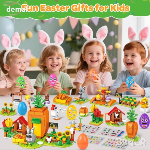 MOONTOY 12 великденски яйца,12 играчки-строителни блокчета и 4 стикера, снимка 6 - Образователни игри - 53594008