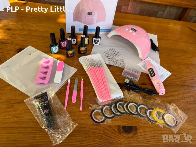 Комплект за маникюр гел лак електрическа пила печка лампа uv/led