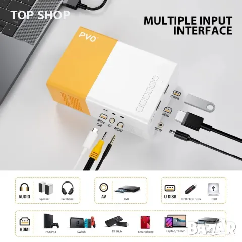 PVO Мини LED видео проектор/Full HD/забавления за деца/домашно кино/HDMI/USB/дистанционно, снимка 14 - Плейъри, домашно кино, прожектори - 49308586