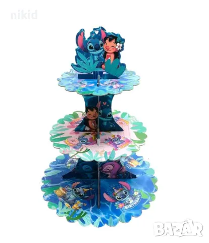  Стич Лило lilo stitch 3 етажна Триетажна поставка стойка за мъфини картонена кексчета