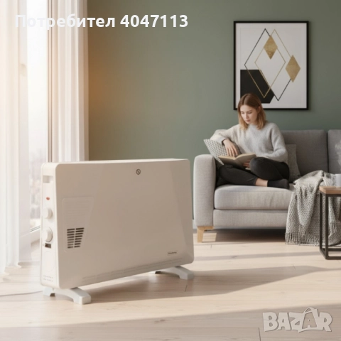 Конвекторен отоплител Rosberg – 2500W, 3 степени, с вентилатор, защита от прегряване (бял или черен), снимка 5 - Радиатори - 51806615
