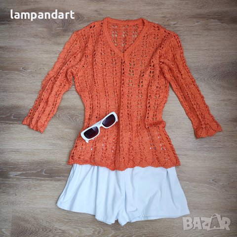 Оранжева дамска блузка финно плетиво, снимка 4 - Блузи с дълъг ръкав и пуловери - 35078491