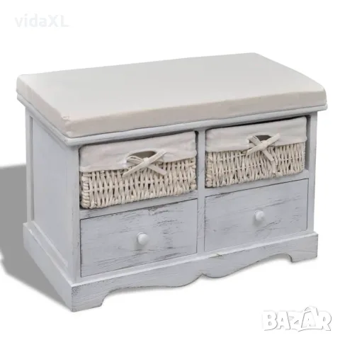 vidaXL Пейка за съхранение, бяла, 62x33x42 см, дърво от пауловния（SKU: 240790）