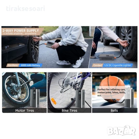 НОВ МОДЕЛ Мощен Безжичен преносим компресор 150 PSI, 6000mAh батерия, снимка 4 - Аксесоари и консумативи - 50998056